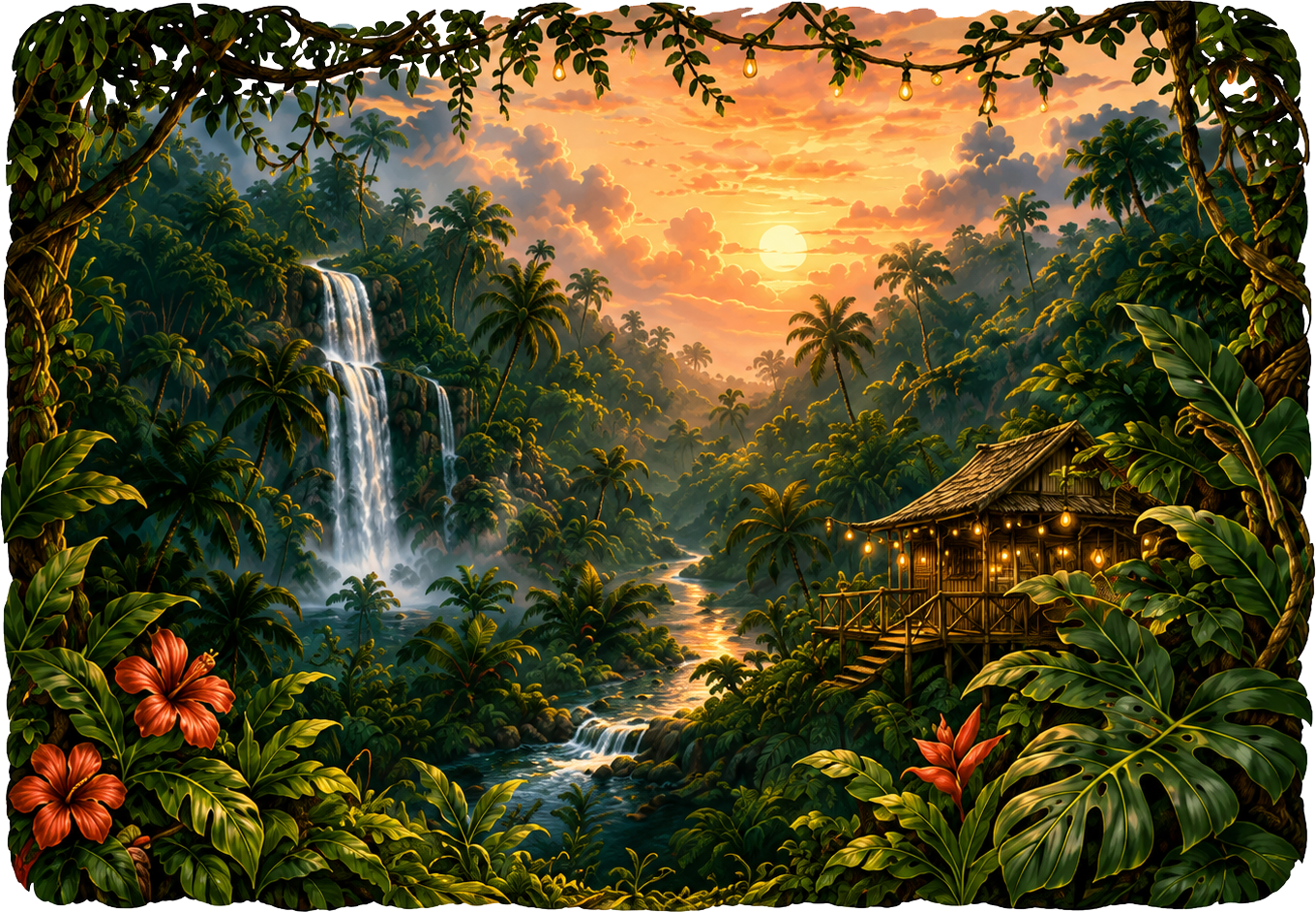 Lush jungle waterfall background