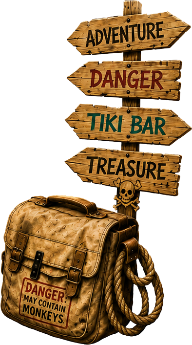 Adventure signpost and backpack illustration